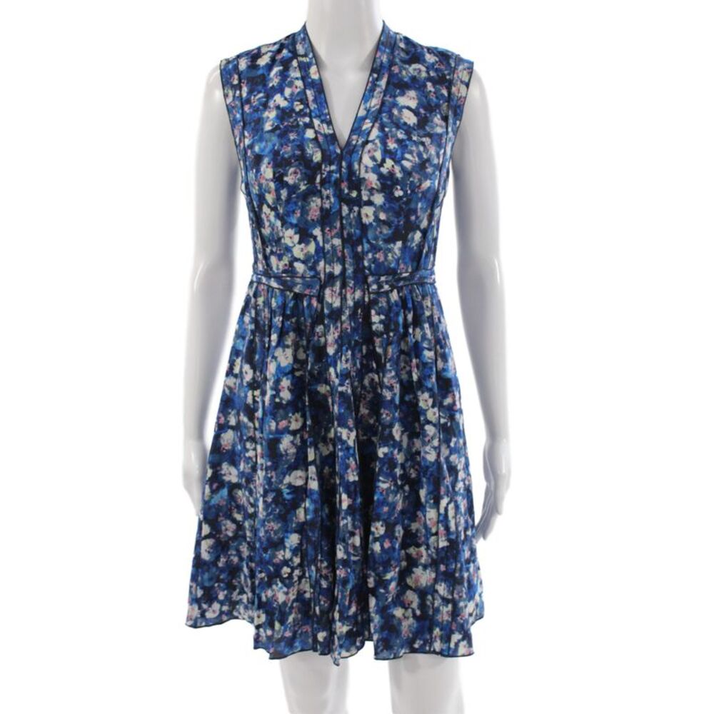 Rebecca Taylor Womens A-Line Blue Silk V-Neck Sleeveless Short Dress Size 0